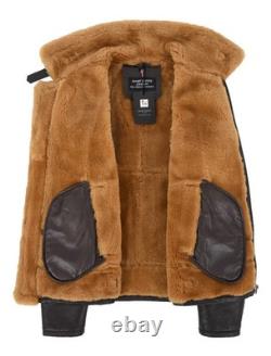 Mens B3 Jacket Bomber Pilot RAF Real Shearling Sheepskin Jacket Brown