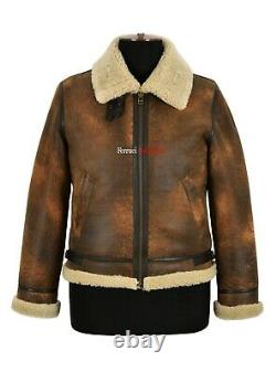 Mens B3 Sheepskin Jacket Dark Copper Viintage Real Shearling Fur Jacket Reagan