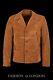 Mens Leather Jacket Tan Suede Classic Collared Blazer Casual 70's Fashion Style