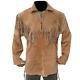 Mens Native American Western Cowboy Leather Suede Shirt With Fringes & Tassels