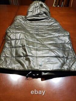 Mens Olive Green Leather Jacket WithDetachable Hood