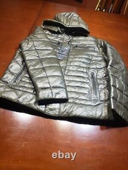 Mens Olive Green Leather Jacket WithDetachable Hood