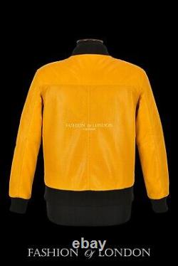 Mens Perforated Leather Jacket Yellow Mustard Napa Classic Aviator Series jacket
