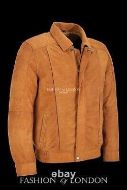 Mens Real Leather Jacket Soft Tan Buff Leather Classic Blouson Style jacket