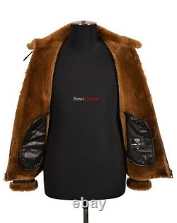 Mens Sheepskin Fur Jacket B3 Black Dark Ginger Shearling Fur RAF Aviator Jacket