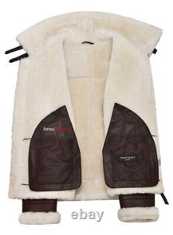 Mens Sheepskin Fur Jacket Chestnut Ivory Fur 100% Sheepskin Aviator Pilot Reagan