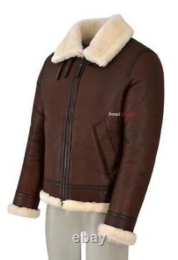 Mens Sheepskin Fur Jacket Chestnut Ivory Fur 100% Sheepskin Aviator Pilot Reagan