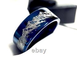 Mens Wedding Bands, Mens Tungsten Ring, Blue Ring, Mountains Range Engraved Tung