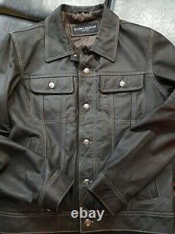 NEW Men Smart Range London Genuine Leather Trucker Jacket Black Levis Style M