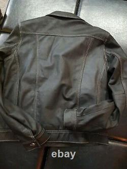NEW Men Smart Range London Genuine Leather Trucker Jacket Black Levis Style M