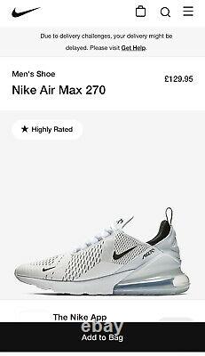 NIKE Mens Air Max 270 Size 10 EU 45 White Black Icons Range RRP £130