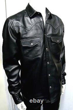 New Bobby Men's Classic Western Designer Style Black Napa Leather Shirt Jacket