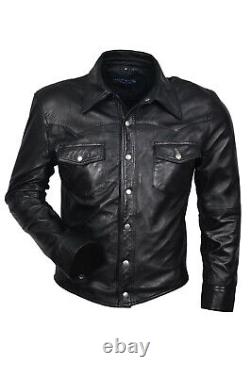 New Dallas Men's Classic Western Designer Style Black Nappa Leather Shirt Jacket