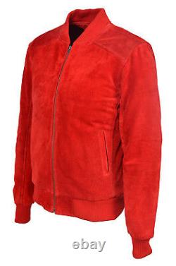 New Danny 80s Men's Classic Bomber Fitted Style Red Soft Suede Leather Jacket