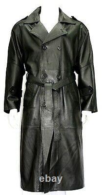New Men's Joe Full Length Style Black Real Italian Soft Napa Leather Trench Coat