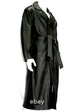 New Men's Joe Full Length Style Black Real Italian Soft Napa Leather Trench Coat