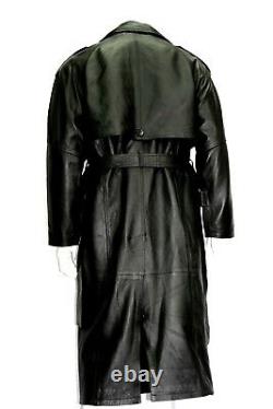 New Men's Joe Full Length Style Black Real Italian Soft Napa Leather Trench Coat