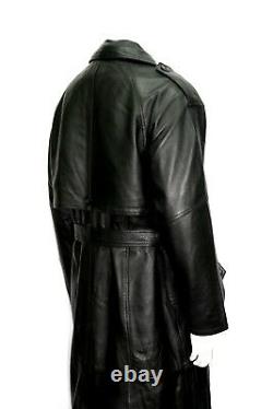 New Men's Joe Full Length Style Black Real Italian Soft Napa Leather Trench Coat