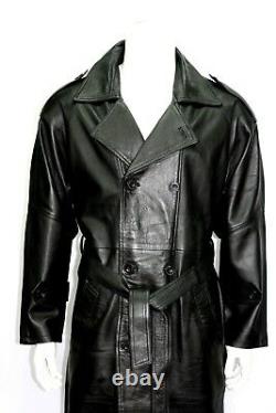 New Men's Joe Full Length Style Black Real Italian Soft Napa Leather Trench Coat