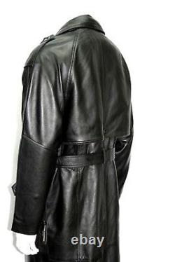 New Men's Joe Full Length Style Black Real Italian Soft Napa Leather Trench Coat