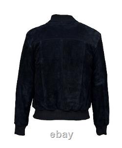 New Tommy 80s Men's Classic Bomber Fitted Style Black Soft Suede Leather Jacket
