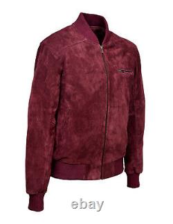 New Tommy 80s Men's Classic Bomber Fitted Style Cherry Red Suede Leather Jacket