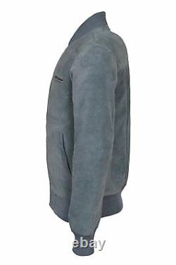 New Tommy 80s Men's Classic Bomber Fitted Style Grey Soft Suede Leather Jacket