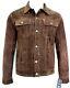 New Winston Men's Classic Western Trucker Style Brown Soft Suede Leather Jacket