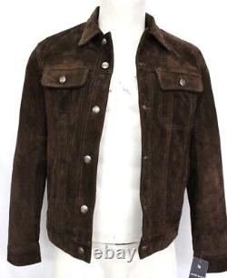 New Winston Men's Classic Western Trucker Style Brown Soft Suede Leather Jacket