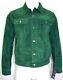 New Winston Men's Classic Western Trucker Style Green Soft Suede Leather Jacket