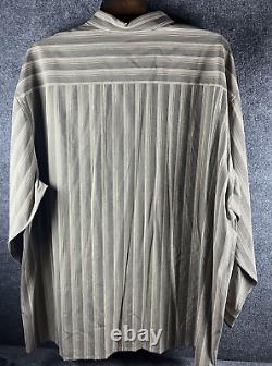 Pierre Cardin Button Up Dress Shirt Brown Striped Pocket 2XL Long Sleeve