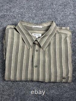 Pierre Cardin Button Up Dress Shirt Brown Striped Pocket 2XL Long Sleeve