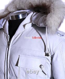 Pilot Mens Hooded Bomber Jacket White Real Lambskin HOODIE Pilot Leather Jacket