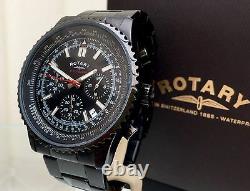 ROTARY Mens Watch BLACK OCEAN Range Chronograph RRP £190 Genuine Boxed r39