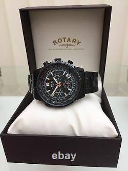 ROTARY Mens Watch BLACK OCEAN Range Chronograph RRP £190 Genuine Boxed r39