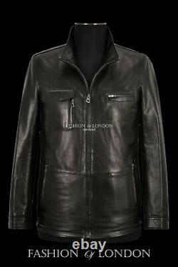 Racer Leather Jacket For Men Semi Veg Tanned Black Italian Lambskin Biker Jacket