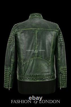 Racer Mens Leather Jackets Green Vintage Hide Classic Casual Fashion Biker Style