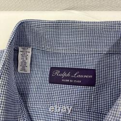 Ralph Lauren Purple Label Italy Blue Houndstooth Shirt Cotton Linen Mens 15.5