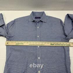 Ralph Lauren Purple Label Italy Blue Houndstooth Shirt Cotton Linen Mens 15.5