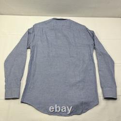 Ralph Lauren Purple Label Italy Blue Houndstooth Shirt Cotton Linen Mens 15.5