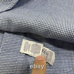 Ralph Lauren Purple Label Italy Blue Houndstooth Shirt Cotton Linen Mens 15.5