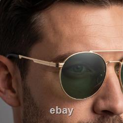 Range Rover RRS101 Gld Designer Sun Men Gold Round Green Polarized 51mm