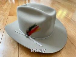 STETSON Beaver Range Cowboy Hat Beige withRed Feathers 4X Hat 58 7 1/4 NEW