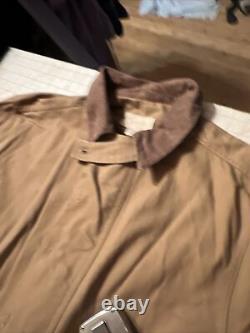Scully Range Wear Mens L Long Canvas Duster Coat Corduroy Collar Cuffs Tan Khaki