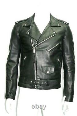 Slim Fit Brando Mens Classic Biker Designer Style Black Soft Napa Leather Jacket