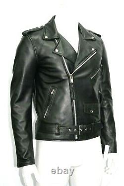 Slim Fit Brando Mens Classic Biker Designer Style Black Soft Napa Leather Jacket