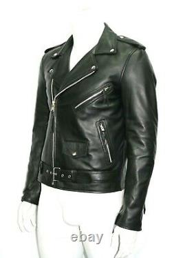 Slim Fit Brando Mens Classic Biker Designer Style Black Soft Napa Leather Jacket