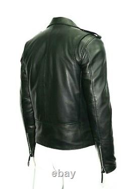 Slim Fit Brando Mens Classic Biker Designer Style Black Soft Napa Leather Jacket