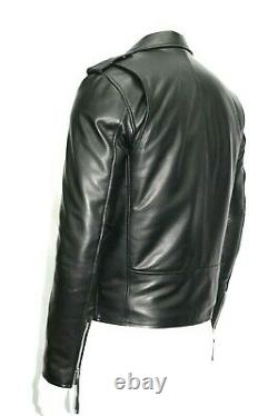 Slim Fit Brando Mens Classic Biker Designer Style Black Soft Napa Leather Jacket