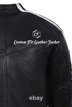 Smart Range Falcon Men's Black Biker Style Badges Real Motorcycle Leather Jacket